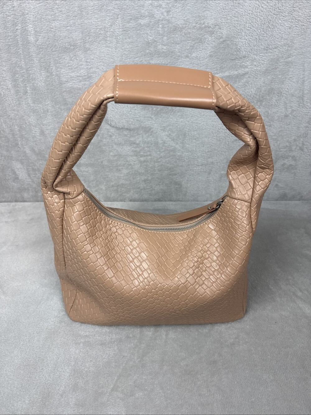 BOSTANTEN KWELI Woven Vegan Leather Tan Slouchy Hobo Bag Shoulder Purse NWOT